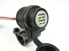 Double prise USB pour motos, 12-24V, pour guidons de 22 mm / 25 mm