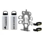 Zubehörhalterset Flaschenhalter zweifach mit 2x Aluminium Trinkflasche 0,6 Liter für Motorradkoffer ZEGA Evo
